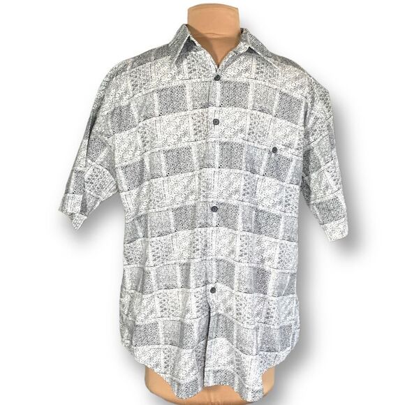 Equipment HQ Design Intl Black White Abstract Patchwork Shirt Short Sleeve - Picture 12 of 12